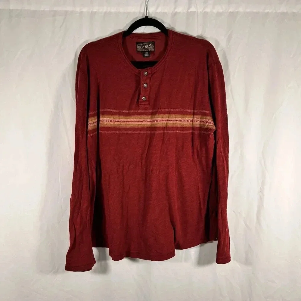 Lucky Brand Sweater Men's XL Burgundy Crew Neck Long Sleeve 100% Cotton